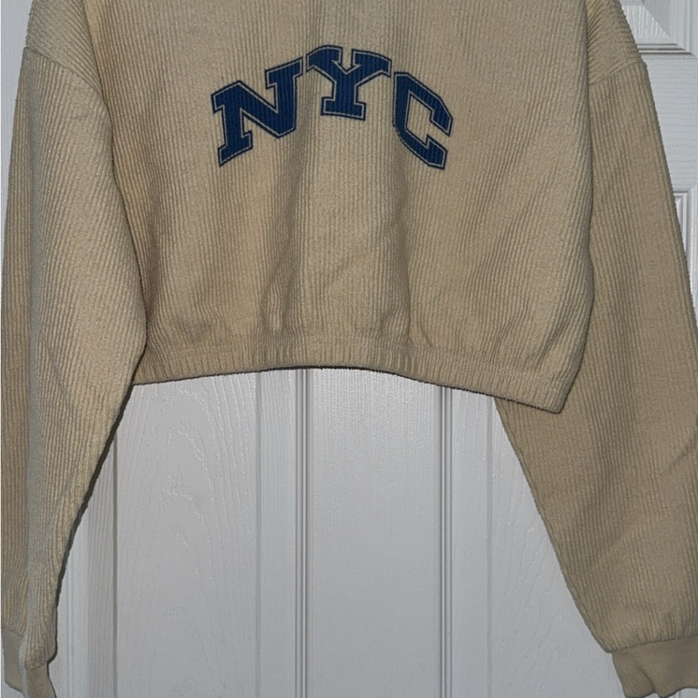 Forever 21 Cream Crop Top with Blue NYC Logo